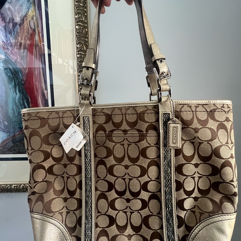 Vintage Y2K Coach Signature Beaded Tote & Matching Wristlet Bundle